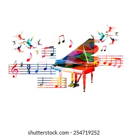 Colorful piano design with hummingbirds