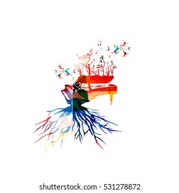 Colorful piano with hummingbirds vector illustration