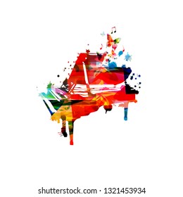 Colorful piano with music notes isolated vector illustration design. Music background. Music instrument poster with music notes, festival poster, live concert events, party flyer