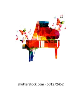 Colorful piano with music notes vector illustration. Music instrument poster