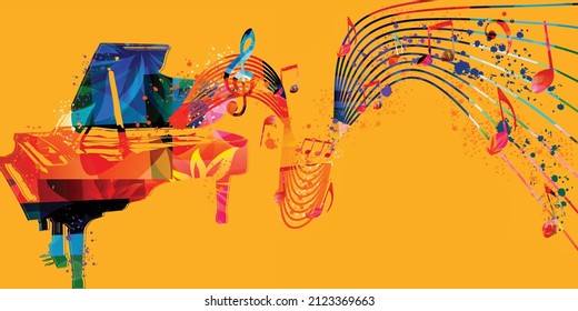 Colorful piano with musical notes for live jazz, blues, rock concert events, music festivals and shows, party flyers and invitations. Musical poster for club party vector illustration