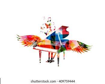 Colorful piano with wings