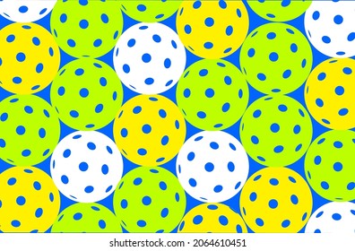 Colorful pickleball background with pickleball balls. Vector illustration. 