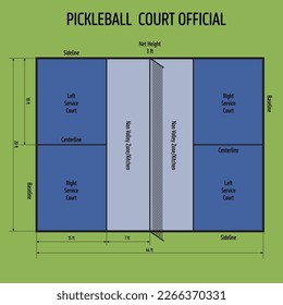 Colorful pickleball court silhouette. Top view field for game with net and lines. Pitch dimensions and measures