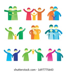 Colorful pictogram showing the behavior of sick and healthy people during the coronovirus epidemic.
