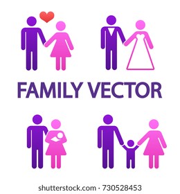 Colorful pictographs happy family icons on white backdrop. Vector illustration