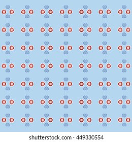 Colorful picture: a cute pattern with hearts and flowers on a color background