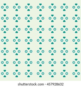 Colorful picture: the cute pattern with hearts and flowers on a color background