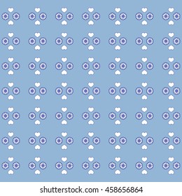 Colorful picture: the cute pattern with hearts and flowers on a color background