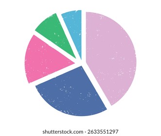 Colorful pie chart business icon. Simple pie chart circle diagram texture style. pie chart cartoon hand drawn doodle style. Vector illustration