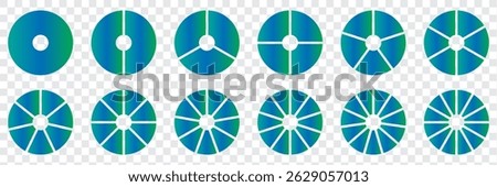 Colorful Pie chart or Circle division infographic icon set. Divided into 2,3,4,5,6 equal parts. Infographic element round shape. Vector eps 10