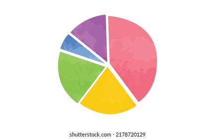 Colorful pie chart clipart. Simple pie chart circle diagram watercolor style vector illustration isolated on white. Colored pie chart cartoon hand drawn doodle style. Business concept drawing