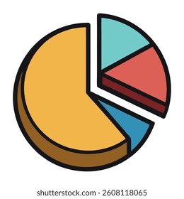 Colorful pie chart icon in modern flat style, perfect for data analysis, statistics, business reports, infographics, dashboards, and web or graphic design projects.