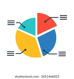 Colorful pie chart illustration with five distinct segments and labeled pointers.