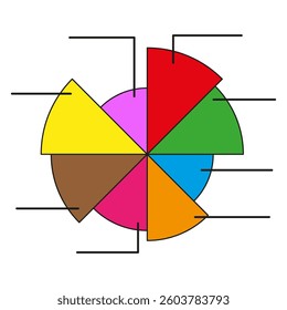 Colorful pie chart. Infographic data visualization. Segmented circular graph. Statistical vector element.