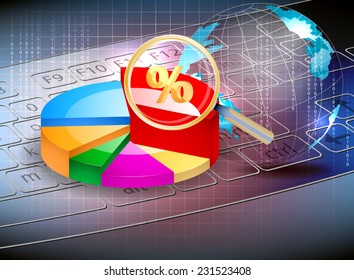 Colorful pie chart on computer keyboard,technology background