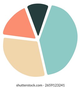 Gráfico de pizza colorido mostrando dados segmentados, ideal para ilustrações infográficas ou estatísticas.