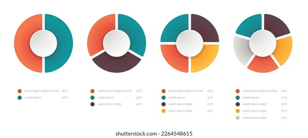 Colorful pie chart templates for your presentation. Vector infographic for posters and websites with data information.