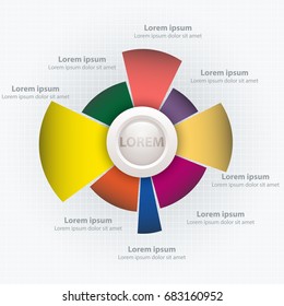 Colorful pie chart with white 3d circle in center for website presentation cover poster vector design infographic illustration concept