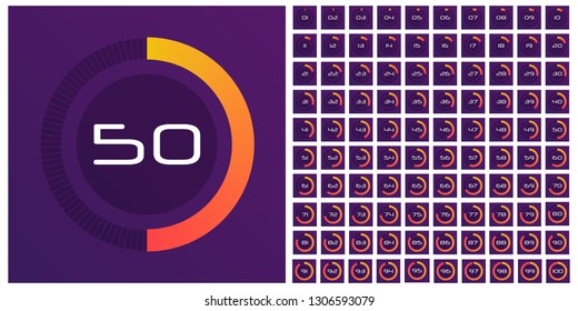 Colorful pie charts. Circular interval timer. Percentage vector infographics. Business infographics. Loading and buffering percentage icon set. 