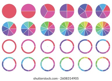 Colorful Pie Charts and Progress Circles for Data Visualization vector on white background