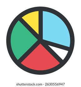 Gráficos de pizza coloridos representam diagramaticamente a distribuição estatística