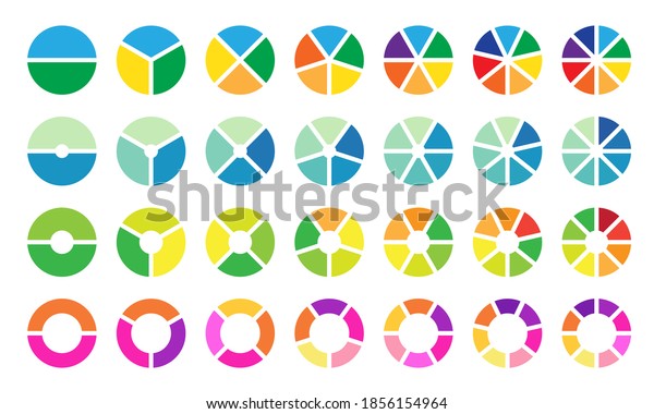 Colorful pie and donut\
chart collection for business infographic. Circle sections and\
round donuts pieces.