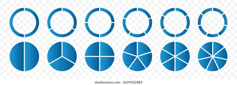 Colorful pie and donut charts. Business infographic vector set. Infographic wheel segment and fraction. Piechart information template. Presentation chat set. Vector illustration.