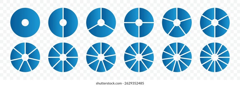 Colorful pie and donut charts. Business infographic vector set. Infographic wheel segment and fraction. Piechart information template. Presentation chat set. Vector illustration.