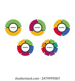 Colorful pie and donut charts. Circle chart, circle sections and round donuts chart pieces. Business infographic vector set. Pie chart information template for business workflow and annual reports