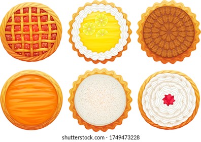 Colorful pies icons set. Sweet bakery vector illustration.