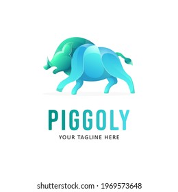 Colorful Pig Logo Design. Gradient Style Logo Animal