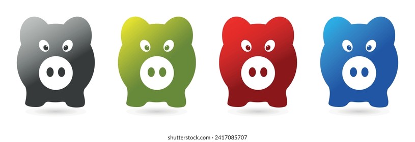 Colorful pig set vector illustration isolated on a white background.
