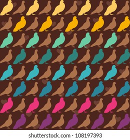 Colorful pigeons seamless pattern.