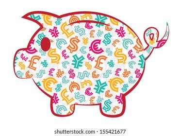 Colorful Piggy Bank with currency signs