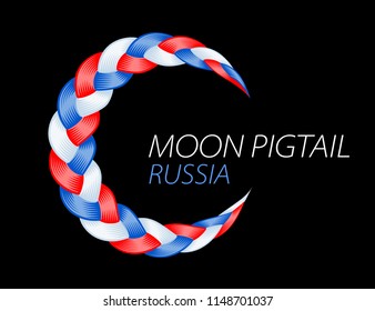 Colorful pigtail russian flag. Beautiful hair curly wavy swirl. Color flow detailed wave isolated. Blue and purple lines plaited in pigtail. Vector illustration for print or web design.