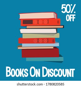 Colorful Pile of Books Discount Sale Offer Hard Paper Copies Text Notes Illustration Design 