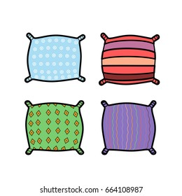 Colorful pillow icons, Vector flat design. Fall in love