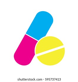 Colorful pills icon vector isolated in white background. Medical icons.