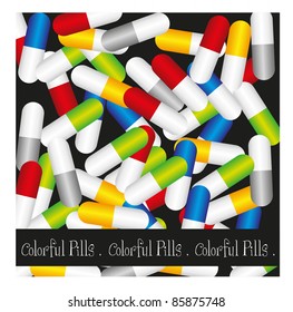 colorful pills isolated over black  background. vector