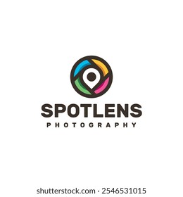 colorful pin camera logo vector