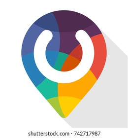 colorful pin icon with a combination of initials letter U
