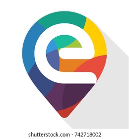 colorful pin icon with a combination of initials letter E