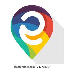 colorful pin icon with a combination of initials letter E