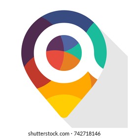 colorful pin icon with a combination of initials letter A