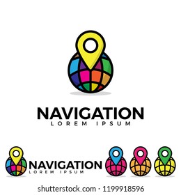 Colorful pin location icon vector. Location on globe. Pin on globe. Vector map illustration with markers in colorful globe icon. flat style design isolated on white background