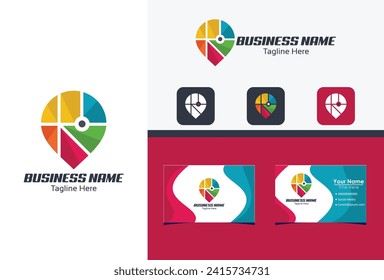 colorful Pin map logo icon vector with business card concept