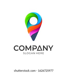 Colorful pin point location vector logo design. Map navigation mobile app icon design.