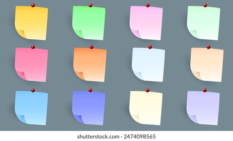 Colorful Pin and post it, on gray background, Notepaper meeting reminder, Flat Modern design , illustration Vector EPS 10 