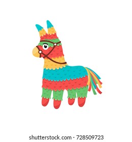 Colorful pinata isolated on white background. Mexcian traditional birthday toy.